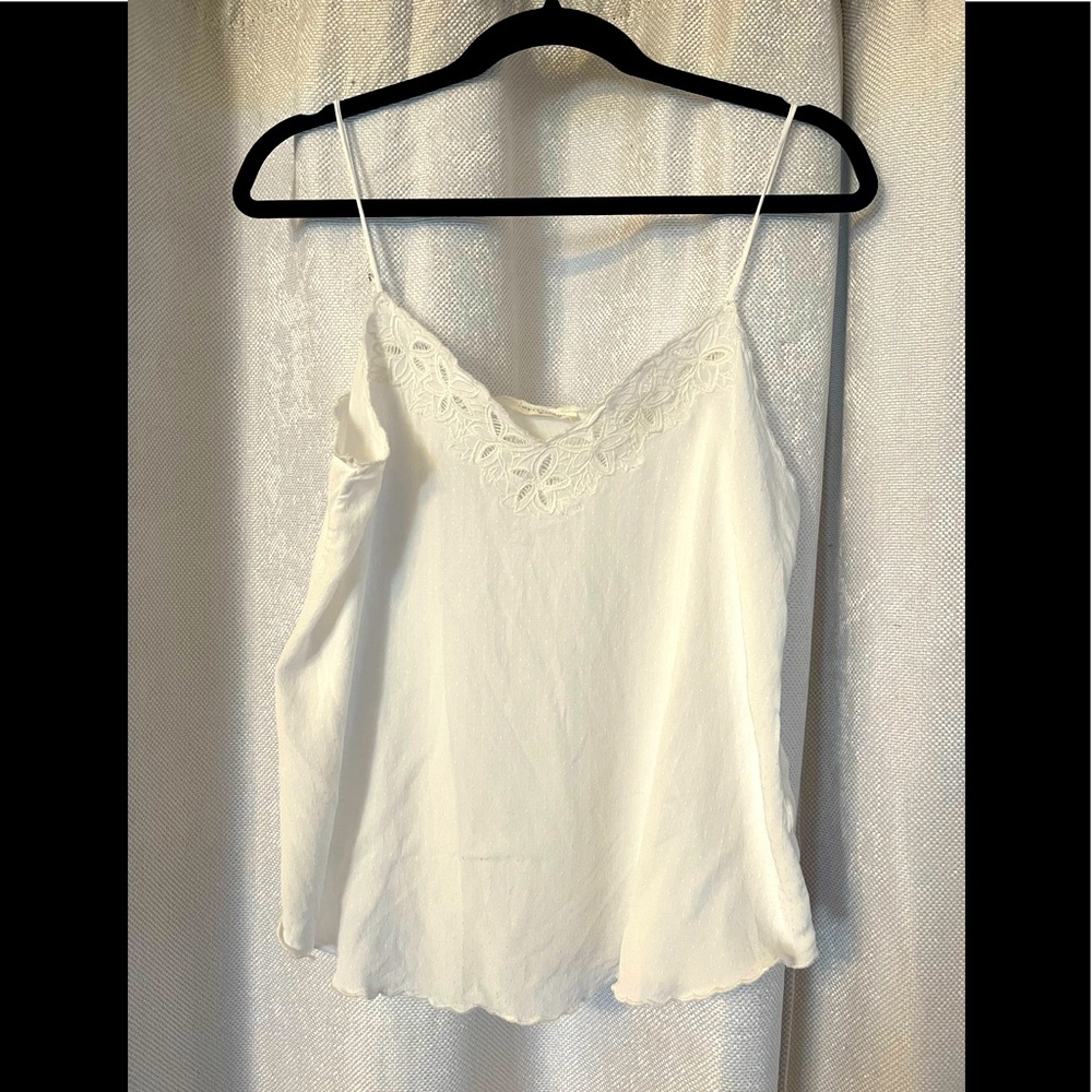 Lovestitch white camisole with ruffled hem and flowered neck
